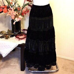 NWT Unique Designed Black Tiered Pleated Long Lined Skirt